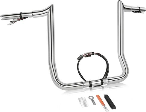 16" Rise Pre-Wired Ape Hangers Handlebars 1 1/4" Fat 1" Clamp Meathook Monkey Bar Chrome Fit for Harley Touring Miter Cut 2013 Cvo 2016-2023 Street Glide Electra Glide Ultra Limited in Kuwait