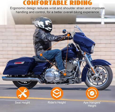 16" Rise Pre-Wired Ape Hangers Handlebars 1 1/4" Fat 1" Clamp Meathook Monkey Bar Chrome Fit for Harley Touring Miter Cut 2013 Cvo 2016-2023 Street Glide Electra Glide Ultra Limited in Kuwait