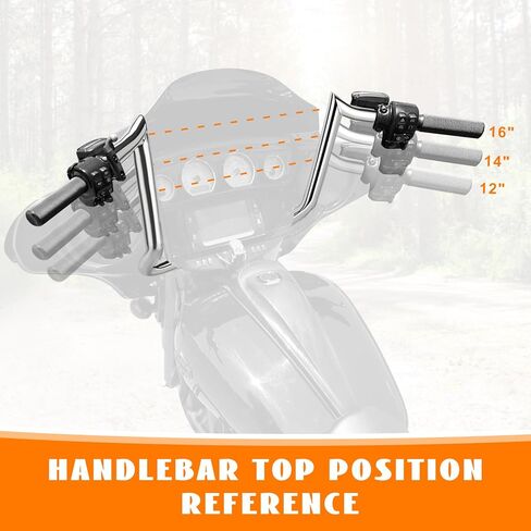 16" Rise Pre-Wired Ape Hangers Handlebars 1 1/4" Fat 1" Clamp Meathook Monkey Bar Chrome Fit for Harley Touring Miter Cut 2013 Cvo 2016-2023 Street Glide Electra Glide Ultra Limited in Kuwait