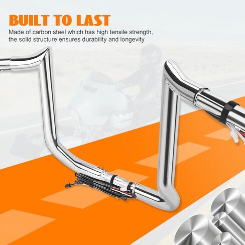 16" Rise Pre-Wired Ape Hangers Handlebars 1 1/4" Fat 1" Clamp Meathook Monkey Bar Chrome Fit for Harley Touring Miter Cut 2013 Cvo 2016-2023 Street Glide Electra Glide Ultra Limited in Kuwait