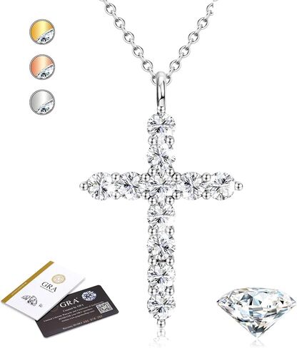 D اللون VVS1 مويسانيتي الصليب قلادة: 14K مطلية بالذهب S925 القلائد الفضة الاسترليني للنساء هيبوالرجينيك الرائعة 1.1CT مويسانيتي مجوهرات هدية للزوجة سلسلة المنزلق قابل للتعديل 14-20in in Kuwait