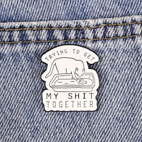 Trying To Get My Sht Together Cat Enamel Pin, Gift For Cat Mom Dad Kitten Mama, Funny Sarcasm Lapel Pin, Kawaii Meow Brooches, Humor Quote Saying Decoration Badge Jewelry For Backpack Jacket Hat in Saudi Arabia