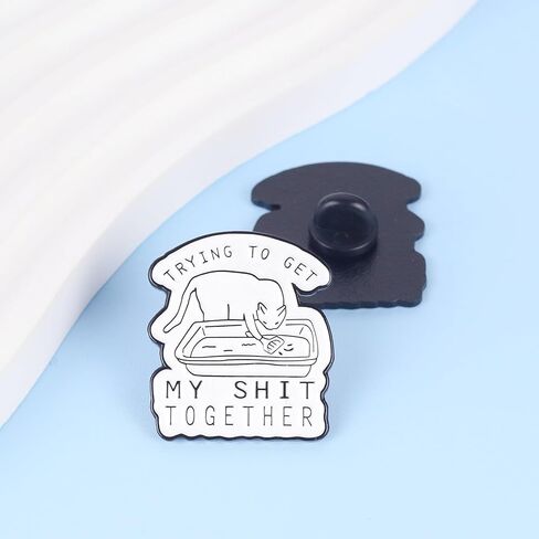 Trying To Get My Sht Together Cat Enamel Pin, Gift For Cat Mom Dad Kitten Mama, Funny Sarcasm Lapel Pin, Kawaii Meow Brooches, Humor Quote Saying Decoration Badge Jewelry For Backpack Jacket Hat in Saudi Arabia