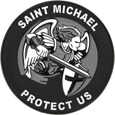 Saint Michael "Protect Us" Lapel-Brooch Pin - Black Colored Metal Plated - Luxury Clothing-Hat-Bag Accessory in Kuwait