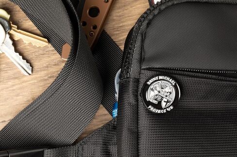 Saint Michael "Protect Us" Lapel-Brooch Pin - Black Colored Metal Plated - Luxury Clothing-Hat-Bag Accessory in Kuwait