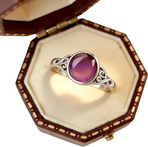 AZQ Fashion 925 Sterling Silver Color Changing Mood Ring Cocktail Rings Round Cut Cubic Zirconia Promise Rings CZ Classical Eternity Engagement Wedding Band Ring for Women TZ.92 in Kuwait