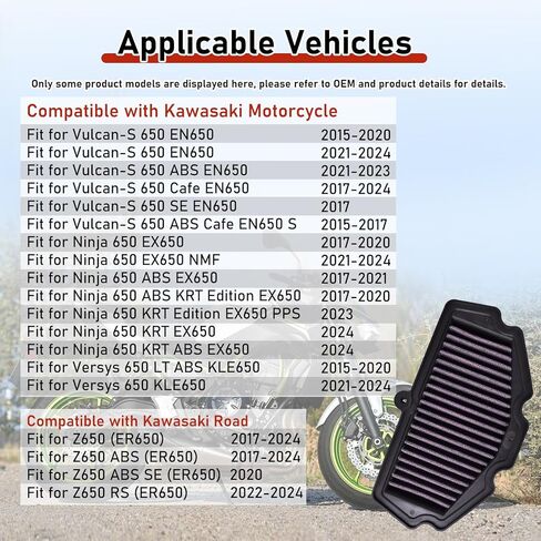 2610 Air Filter High Flow 11013-0745 for Kawasaki for Vulcan-S 650 EN650 2015-2024 for Ninja 650 EX650 2017-2024 Z650 ER650 2017-2024 RS 2022-2024 for Versys 650 KLE650 2021-2024 in Saudi Arabia