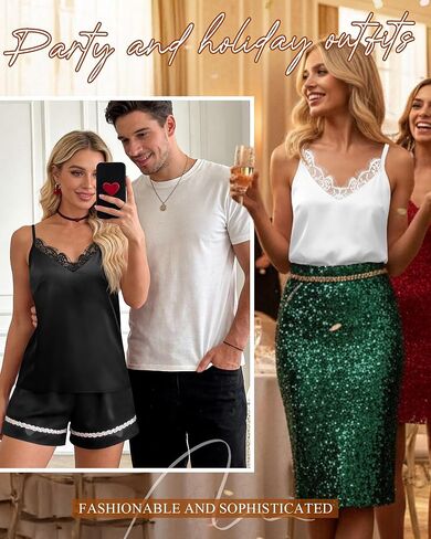 4 Pack Women's Satin Camisole Silk Lace Tank Top V Neck Spaghetti Strap Sleeveless Cami Tops Loose Fit Casual Pajama in Saudi Arabia