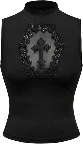 Floerns Women's Y2k Punk Cross Tank Tops Mock Neck Sleeveless Grunge Gothic Clothes in Saudi Arabia
