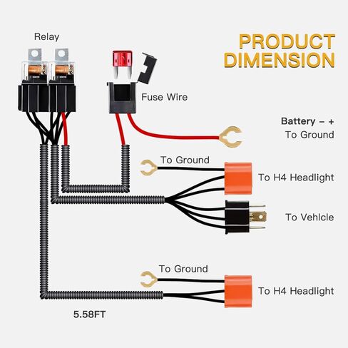 طقم تسخير مرحل المصباح H4 للمصابيح الأمامية 7 × 6 5 × 7 H6054، حزام أسلاك من السيراميك الحراري متوافق مع شاحنة شيروكي للطرق الوعرة تشيفي مع H6014 H6052 H6054LL لإصلاح مشكلة الأرض المزدوجة in Kuwait