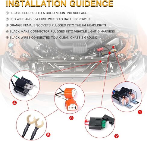 طقم تسخير مرحل المصباح H4 للمصابيح الأمامية 7 × 6 5 × 7 H6054، حزام أسلاك من السيراميك الحراري متوافق مع شاحنة شيروكي للطرق الوعرة تشيفي مع H6014 H6052 H6054LL لإصلاح مشكلة الأرض المزدوجة in Kuwait