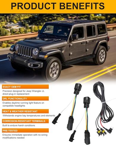 Headlight DRL Adapter Harness Kit Compatible with Jeep Wrangler JL 2018 2019 2020 2021 2022 Adapter W/DRL 4th Wire Harness [Plug N Play] in Saudi Arabia