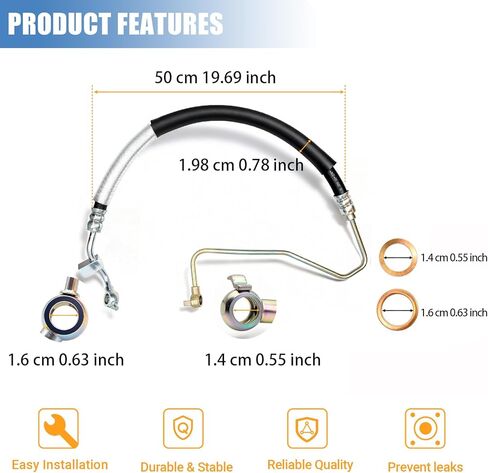 خط ضغط خرطوم التوجيه الكهربائي من سوريلو مع غسالة وحلقة دائرية وغمد رقائق الألومنيوم متوافق مع Nissan Altima 2008-2012 Maxima 2009-2014 3.5L V6- استبدال 3403716 49720-9N00A 49720-9N00B in Kuwait