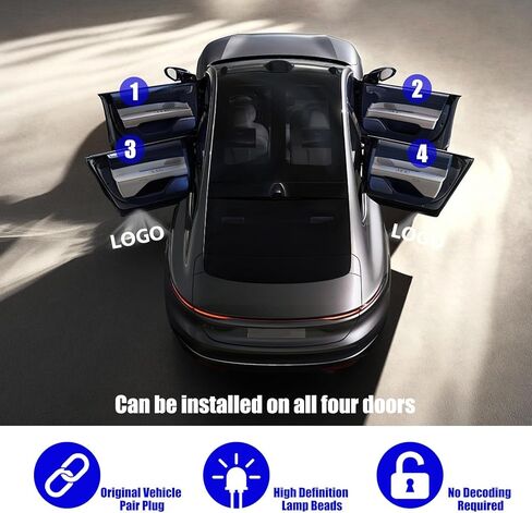 مصابيح باب السيارة، 4 عبوات من مصابيح شعار جهاز عرض LED للباب، مصابيح ترحيب لاسلكية، مصابيح ظل الشبح متوافقة مع سلسلة 3/5/6/7/X1/X2/X3/X4/X5/X6/X7/Z/M/GT in Kuwait