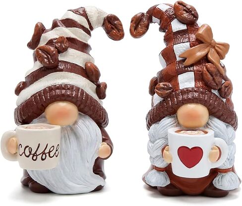 Hodao Gnomes Figurines 2PCS Coffee Dwarf Coffee Bar Decoration Accessories Spring Gifts Summer Home Layered Tray Table Decoration Indoor gnome Collectibles Resin Enthusiasts Collect Statues in Saudi Arabia
