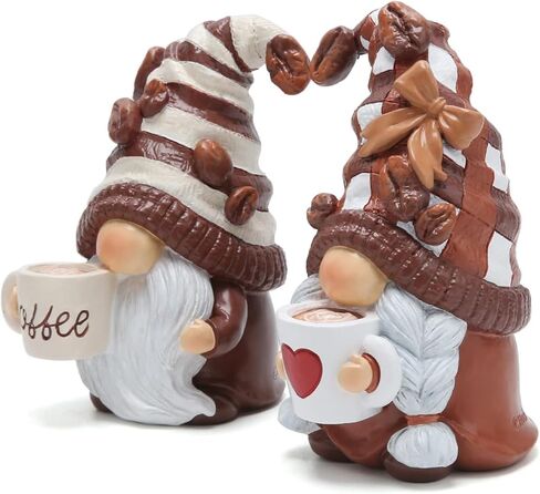Hodao Gnomes Figurines 2PCS Coffee Dwarf Coffee Bar Decoration Accessories Spring Gifts Summer Home Layered Tray Table Decoration Indoor gnome Collectibles Resin Enthusiasts Collect Statues in Saudi Arabia