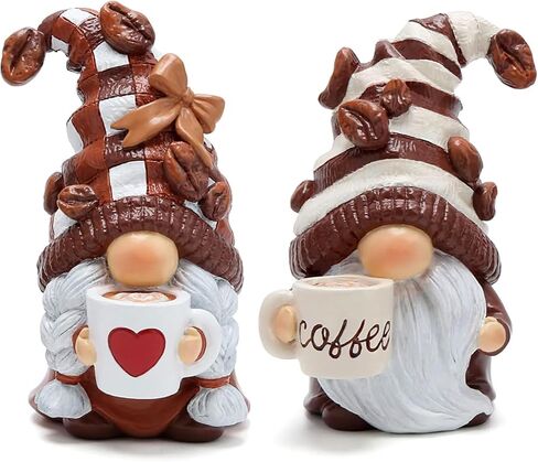 Hodao Gnomes Figurines 2PCS Coffee Dwarf Coffee Bar Decoration Accessories Spring Gifts Summer Home Layered Tray Table Decoration Indoor gnome Collectibles Resin Enthusiasts Collect Statues in Saudi Arabia