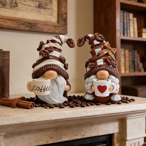 Hodao Gnomes Figurines 2PCS Coffee Dwarf Coffee Bar Decoration Accessories Spring Gifts Summer Home Layered Tray Table Decoration Indoor gnome Collectibles Resin Enthusiasts Collect Statues in Saudi Arabia