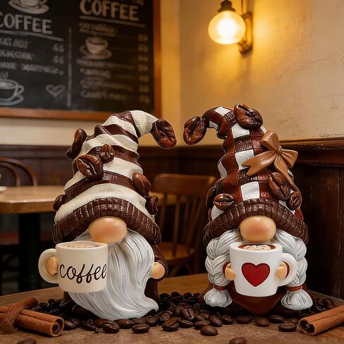 Hodao Gnomes Figurines 2PCS Coffee Dwarf Coffee Bar Decoration Accessories Spring Gifts Summer Home Layered Tray Table Decoration Indoor gnome Collectibles Resin Enthusiasts Collect Statues in Saudi Arabia