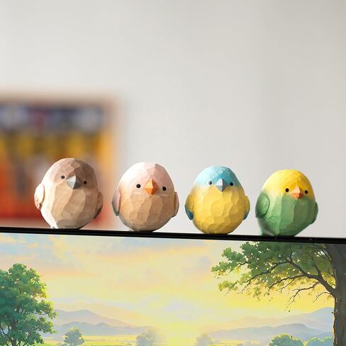 مجموعة تماثيل الطيور الخشبية المنحوتة يدويًا مكونة من 4 - تماثيل طيور صغيرة ملونة ريفية لديكور سطح الطاولة في المزرعة، وزخارف أنيقة للمنزل، وديكورات الربيع، وهدية لمحبي الطيور in Kuwait