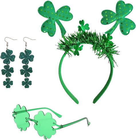 3PCS St Patricks Day Accessories,St Patricks Day Headband and Glasses Set for Women,Funny Acrylic Irish Shamrock Dangle Earrings for St. Patrick's Day Party Favors Decorations Costume Accessories in Saudi Arabia
