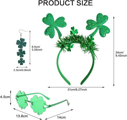 3PCS St Patricks Day Accessories,St Patricks Day Headband and Glasses Set for Women,Funny Acrylic Irish Shamrock Dangle Earrings for St. Patrick's Day Party Favors Decorations Costume Accessories in Saudi Arabia