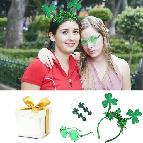 3PCS St Patricks Day Accessories,St Patricks Day Headband and Glasses Set for Women,Funny Acrylic Irish Shamrock Dangle Earrings for St. Patrick's Day Party Favors Decorations Costume Accessories in Saudi Arabia