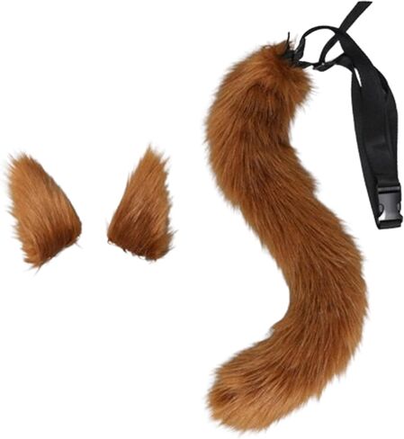 3 PCS Fox Wolf Cosplay Costume Faux Fur Wolf Fox Tail and Clip Ears Kit Fox Ears Therian Tail Set Cat Ear Clips and Tail for Halloween Christmas Party Holiday, Brownish-Yellow in Saudi Arabia