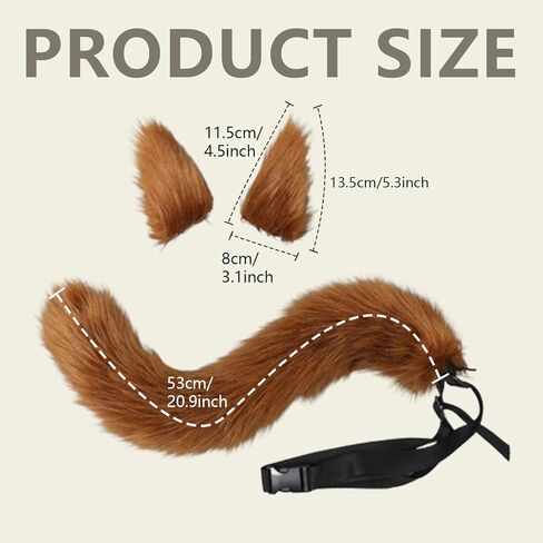3 PCS Fox Wolf Cosplay Costume Faux Fur Wolf Fox Tail and Clip Ears Kit Fox Ears Therian Tail Set Cat Ear Clips and Tail for Halloween Christmas Party Holiday, Brownish-Yellow in Saudi Arabia
