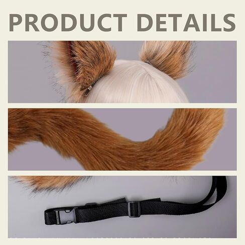 3 PCS Fox Wolf Cosplay Costume Faux Fur Wolf Fox Tail and Clip Ears Kit Fox Ears Therian Tail Set Cat Ear Clips and Tail for Halloween Christmas Party Holiday, Brownish-Yellow in Saudi Arabia