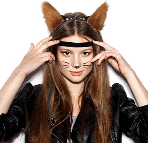 3 PCS Fox Wolf Cosplay Costume Faux Fur Wolf Fox Tail and Clip Ears Kit Fox Ears Therian Tail Set Cat Ear Clips and Tail for Halloween Christmas Party Holiday, Brownish-Yellow in Saudi Arabia