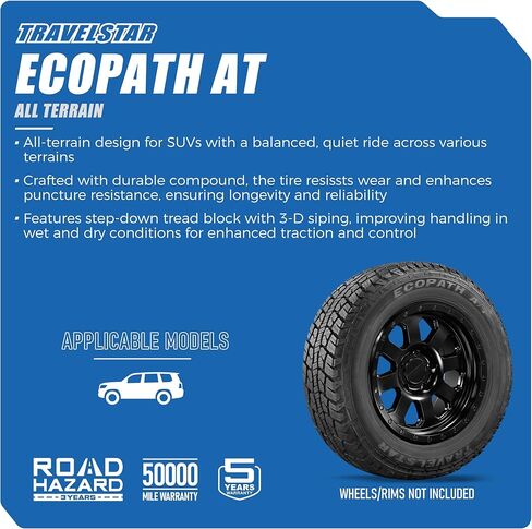 4 حزم: إطار نصف قطري Travelstar Ecopath AT 275/55R20 113T M+S لجميع التضاريس لسيارات الدفع الرباعي - يشمل ضمان مخاطر الطريق لمدة 3 سنوات (الإطار فقط)- -275/55/20 UTQG 520AB in Kuwait