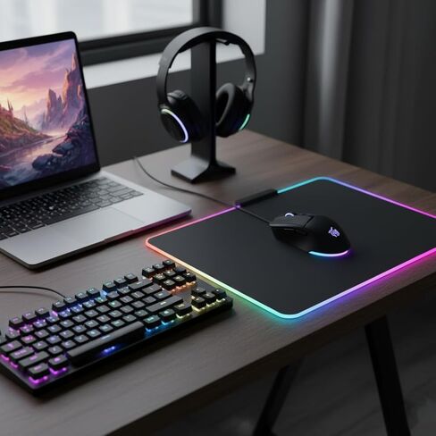 لوحة ماوس للألعاب RGB، لوحة ماوس مضيئة بإضاءة LED مع أوضاع ألوان متعددة، حواف مخيطة وقاعدة غير قابلة للانزلاق، سطح قماش أملس لألعاب الكمبيوتر، إعداد المكتب - 350 مم in Saudi Arabia