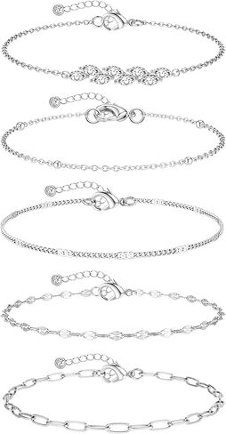 FUNRUN JEWELRY أساور الكاحل الذهبية، 14 ك مطلية بالذهب مقاومة للماء من الفولاذ المقاوم للصدأ الكوبي سلسلة ربط الكاحل مجموعة مشبك ورق فيجارو الطبقات خلخال أساور للنساء مجوهرات الصيف الشاطئ اللذيذة 5 قطع in Kuwait