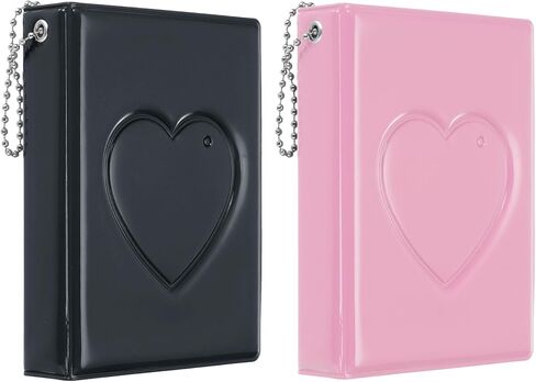 3 Inch Mini Kpop Photocard Binder Album with 32 Pockets Small Bookshelf Love Heart Picture Holder Book for Collection 2 Pack, Black Pink in Saudi Arabia