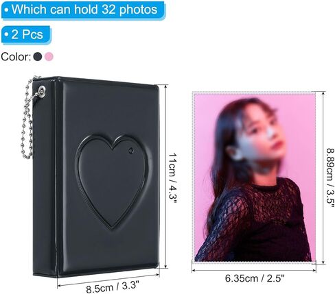 3 Inch Mini Kpop Photocard Binder Album with 32 Pockets Small Bookshelf Love Heart Picture Holder Book for Collection 2 Pack, Black Pink in Saudi Arabia