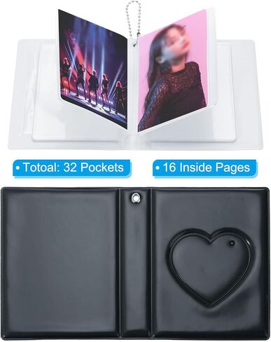 3 Inch Mini Kpop Photocard Binder Album with 32 Pockets Small Bookshelf Love Heart Picture Holder Book for Collection 2 Pack, Black Pink in Saudi Arabia