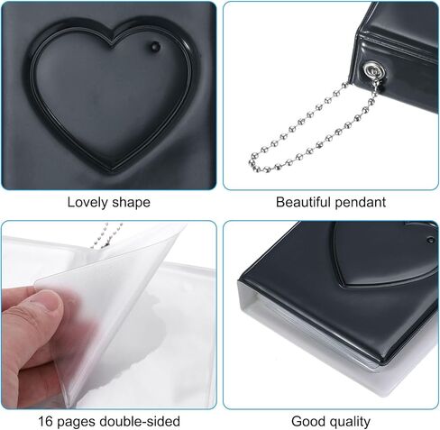 3 Inch Mini Kpop Photocard Binder Album with 32 Pockets Small Bookshelf Love Heart Picture Holder Book for Collection 2 Pack, Black Pink in Saudi Arabia
