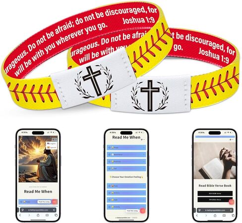 2Pcs Baseball Softball NFC Bracelets Daily Bible Verse Christian Spiritual Religious Catholic Faith Gifts in Saudi Arabia