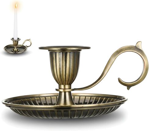iplusmile Vintage Chamberstick Candle Holder with Handle, Antique Bronze Taper Candlestick for Valentine's Day Romantic Dinner, Wedding Centerpiece, Emergency Lighting for Power Outage in Saudi Arabia