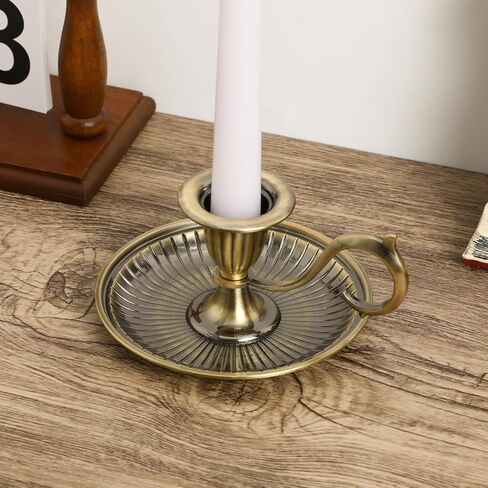 iplusmile Vintage Chamberstick Candle Holder with Handle, Antique Bronze Taper Candlestick for Valentine's Day Romantic Dinner, Wedding Centerpiece, Emergency Lighting for Power Outage in Saudi Arabia