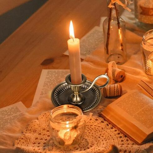 iplusmile Vintage Chamberstick Candle Holder with Handle, Antique Bronze Taper Candlestick for Valentine's Day Romantic Dinner, Wedding Centerpiece, Emergency Lighting for Power Outage in Saudi Arabia