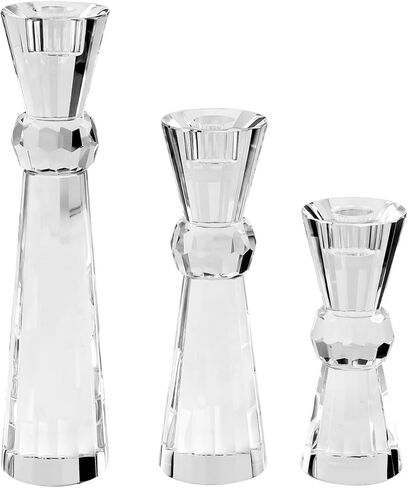 Kitcom Crystal Candlestick Holders Crystal Taper Candle Holders, Table Centerpieces for Party Wedding Banquet Decorations Set of 3, Comes with Gift Box(5.9''/7.9''/10.2'' Tall) in Kuwait