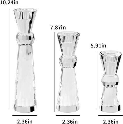 Kitcom Crystal Candlestick Holders Crystal Taper Candle Holders, Table Centerpieces for Party Wedding Banquet Decorations Set of 3, Comes with Gift Box(5.9''/7.9''/10.2'' Tall) in Kuwait