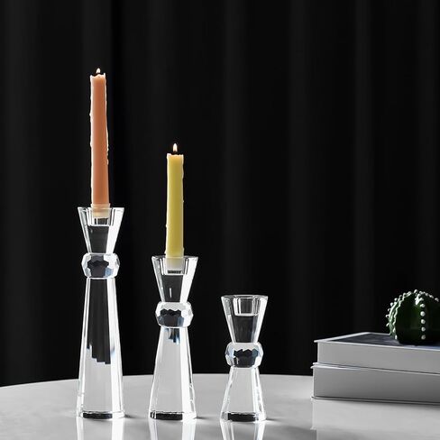 Kitcom Crystal Candlestick Holders Crystal Taper Candle Holders, Table Centerpieces for Party Wedding Banquet Decorations Set of 3, Comes with Gift Box(5.9''/7.9''/10.2'' Tall) in Kuwait