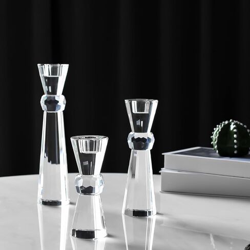 Kitcom Crystal Candlestick Holders Crystal Taper Candle Holders, Table Centerpieces for Party Wedding Banquet Decorations Set of 3, Comes with Gift Box(5.9''/7.9''/10.2'' Tall) in Kuwait