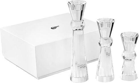 Kitcom Crystal Candlestick Holders Crystal Taper Candle Holders, Table Centerpieces for Party Wedding Banquet Decorations Set of 3, Comes with Gift Box(5.9''/7.9''/10.2'' Tall) in Kuwait