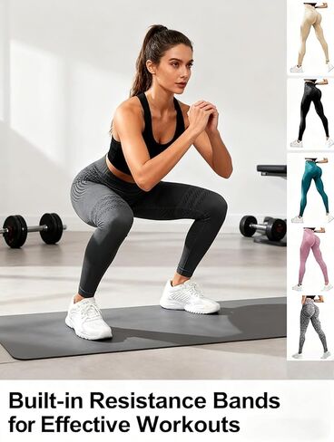 Women's High Waist Resistance Band Leggings - Knitted Textured Butt Lifting for Yoga, Gym & Workout in Saudi Arabia