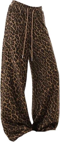 Women's Plus Size Cheetah Graphic Sweatpants Drawstring Waisted Wide Leg Pants in Saudi Arabia
