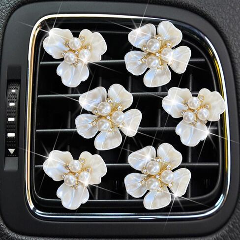 6 Pcs White Seashell Daisy Flower Air Vent Clip Accessories Air Conditioning Outlet Clip Car Air Freshener Dashboard Accessories Charm Car Inter Decor Cute Interior Accessories for Women,Beach Decor in Saudi Arabia
